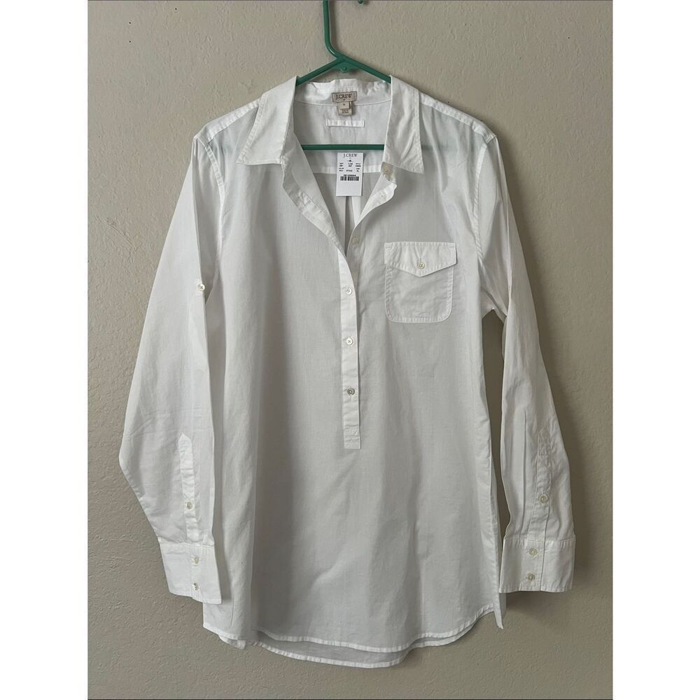 NWT J. Crew Men’s White Long-Sleeve 3/4 Button-Down Popover Shirt 100% Cotton XL